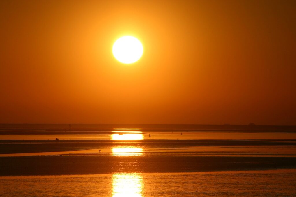 sunset, ameland, orange sky